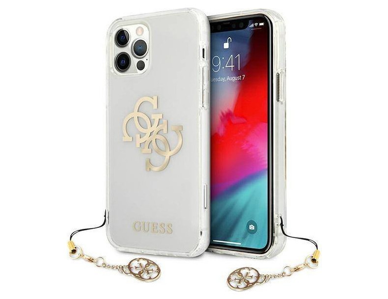 фото Чехол cg mobile guess 4g big logo + gold charm iphone 12/12 pro прозрачный/золотой шарм