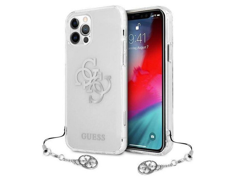 фото Чехол cg mobile guess 4g big logo + silver charm iphone 12 pro max прозрачный