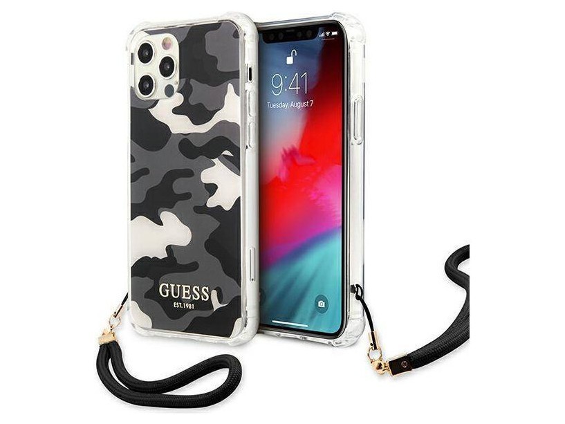 фото Чехол cg mobile guess camo + nylon hand cord iphone 12 pro max черный