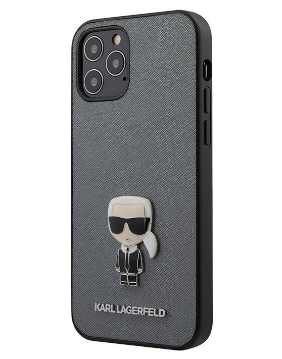 фото Чехол cg mobile karl lagerfeld saffiano ikonik karl iphone 12 pro max серебристый