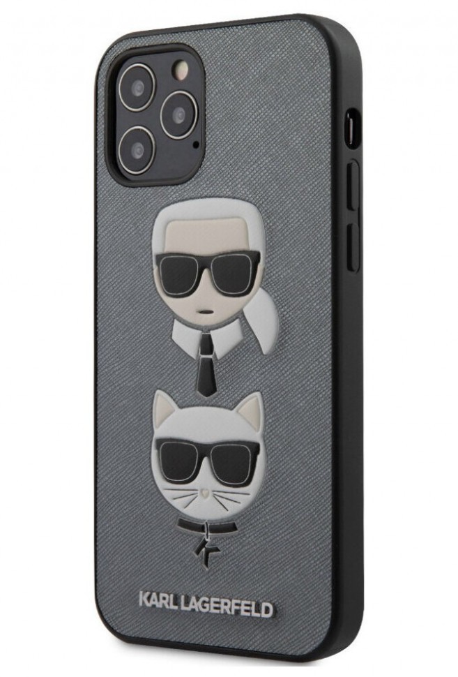 фото Чехол cg mobile karl lagerfeld saffiano karl and choupette iphone 12 pro max серебристый