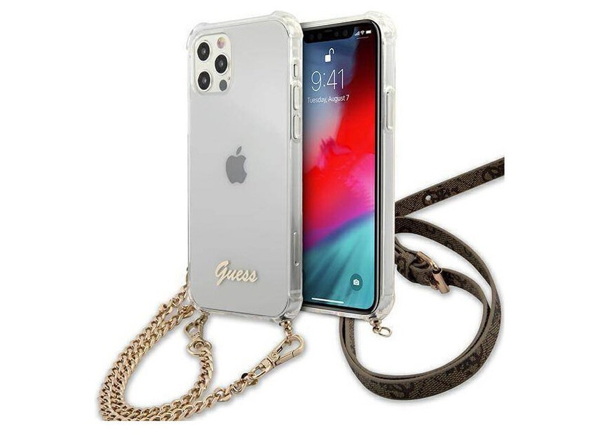 фото Чехол cg mobile guess script + metal gold chain iphone 12 pro max прозрачный