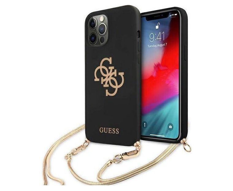 фото Чехол cg mobile guess liquid silicone 4g big logo + gold chain iphone 12 pro max черный