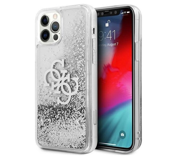 фото Чехол cg mobile guess liquid glitter 4g big logo iphone 12/12 pro серебристый