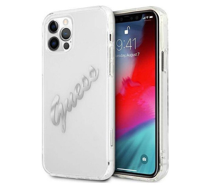 фото Чехол cg mobile guess script logo iphone 12/12 pro прозрачный/серебристый