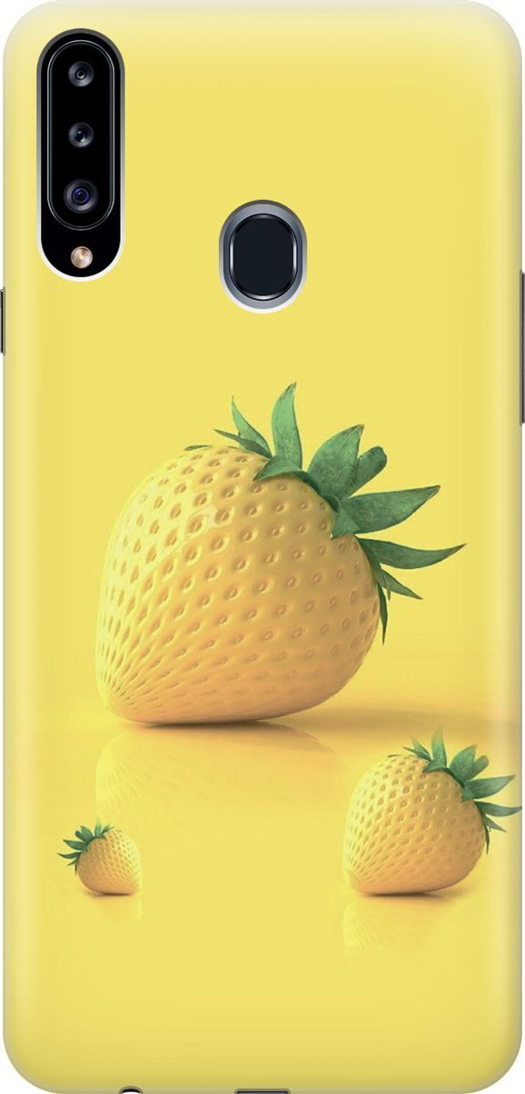 

Силиконовый чехол на Samsung Galaxy A20s с принтом "Желтая клубника", Черный, 7069