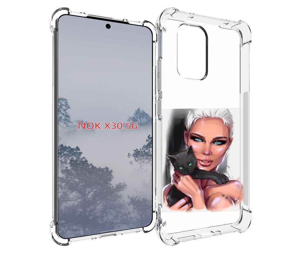 

Чехол MyPads девушка-с-черным-котиком женский для Nokia X30 5G, Tocco