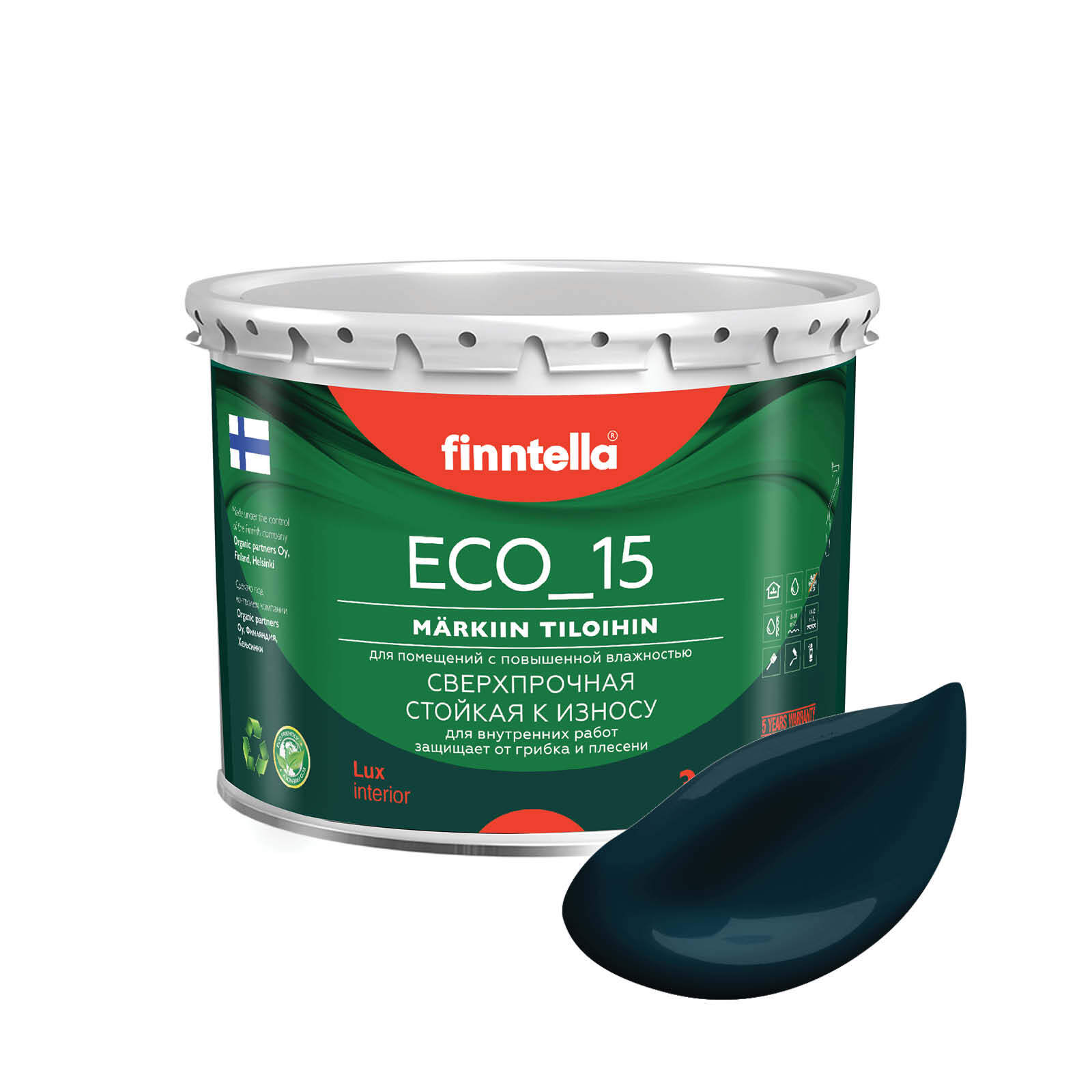 

Специализированная краска для кухонь и ванных комнат FINNTELLA ECO_15 с полиуретаном, моющ, Зеленый, интерьерная ECO_15 гладкая для ванных комнат и кухни