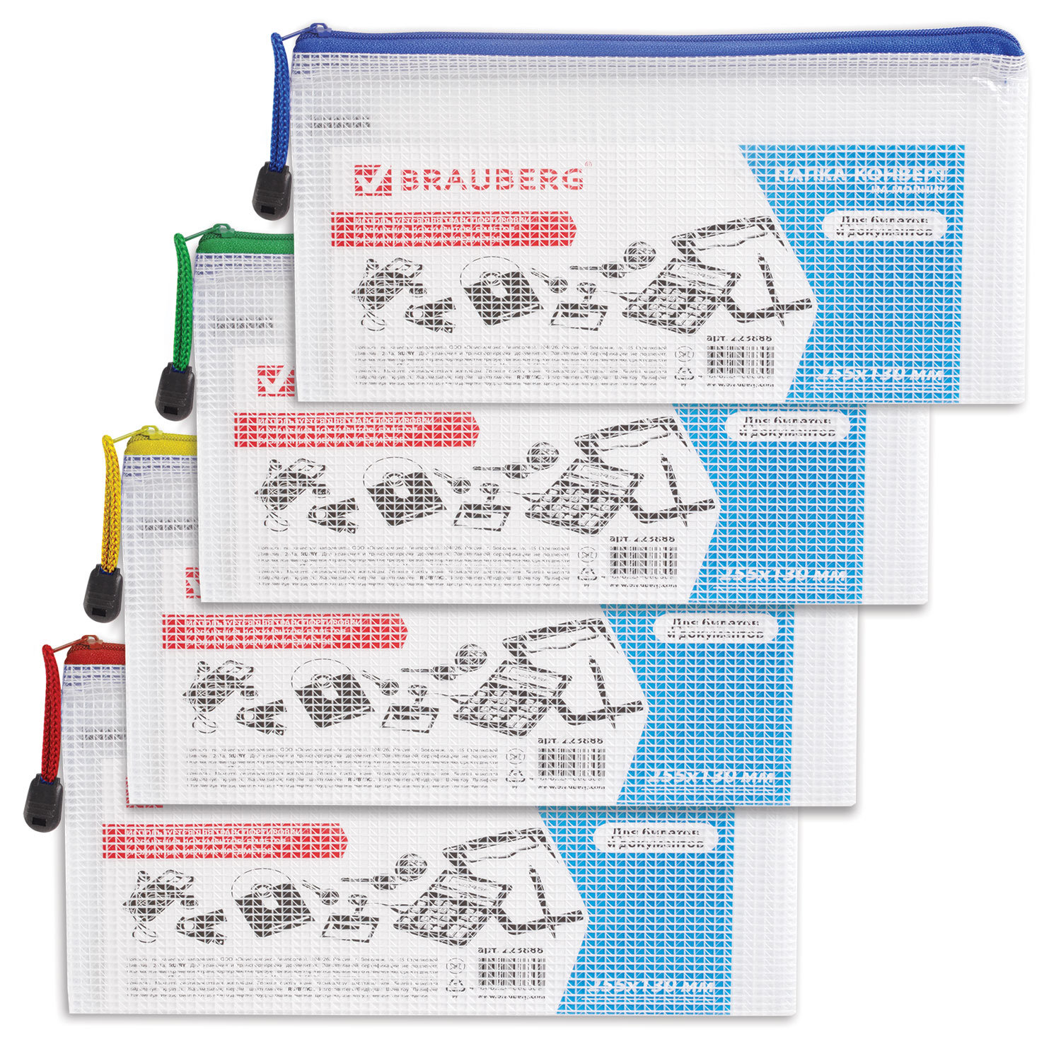 

Папка-конверт (255х130 мм), молния ассорти прозрачная, 0,2 мм, Brauberg Segment 12 шт, Прозрачный