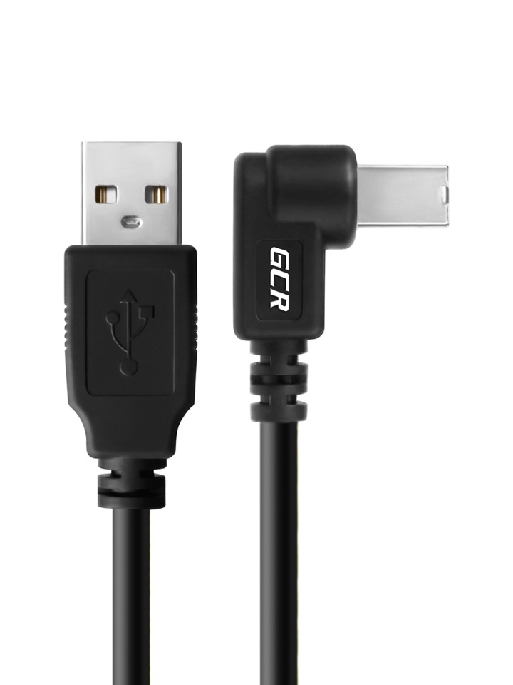 фото Gcr кабель 1.0м usb 2.0, am/bm угловой правый, черный