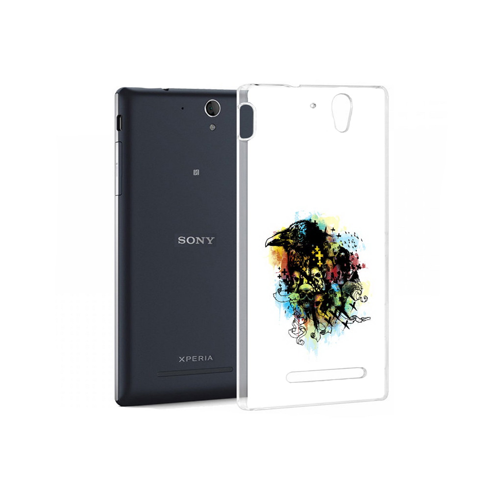 

Чехол MyPads Tocco для Sony Xperia C3 ворон и черепа (PT18760.251.273), Прозрачный, Tocco