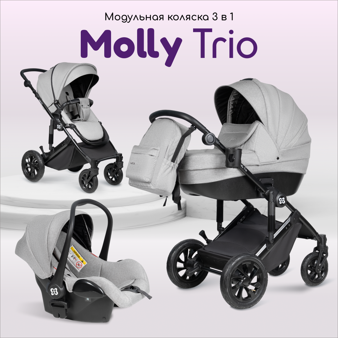 Коляска детская Farfello MT 3 в 1 Модульная для новорожденных Molly Trio, cерый