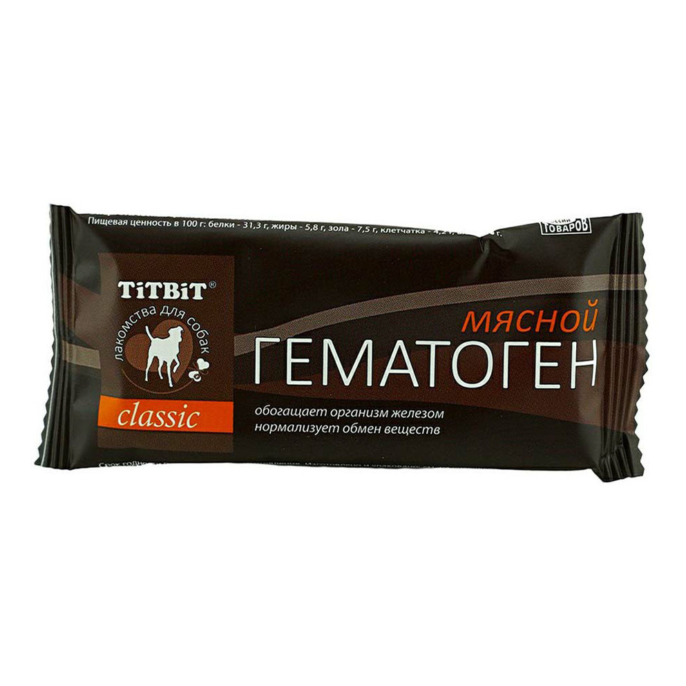 

Лакомство для собак TitBit Classic Мясной гематоген, 35 г