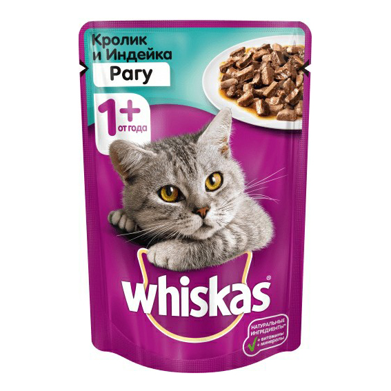 фото Влажный корм для кошек whiskas рагу с кроликом и индейкой, 75 г