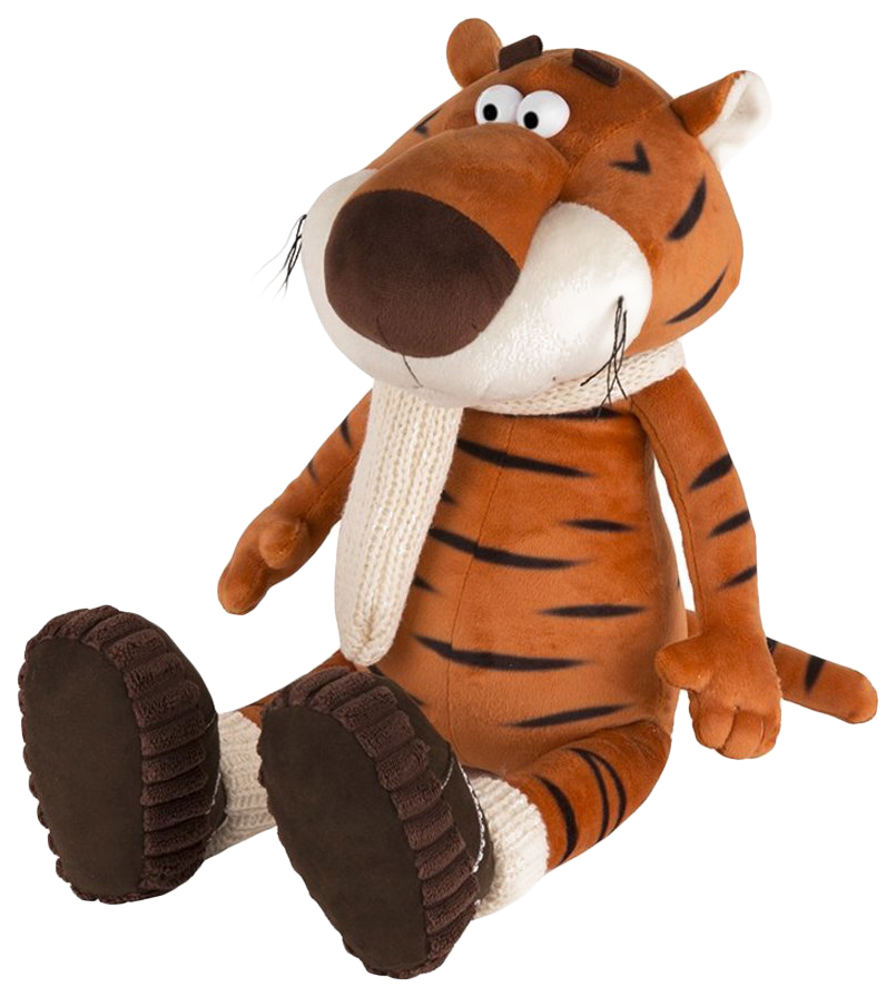 фото Игрушка мягкая тигр костян в вязаном шарфе и уггах, 30 см maxitoys luxury