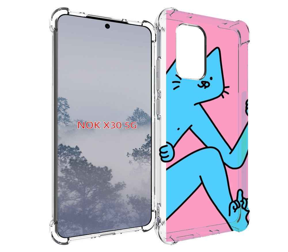 

Чехол MyPads голубой кот в дверце для Nokia X30 5G, Tocco
