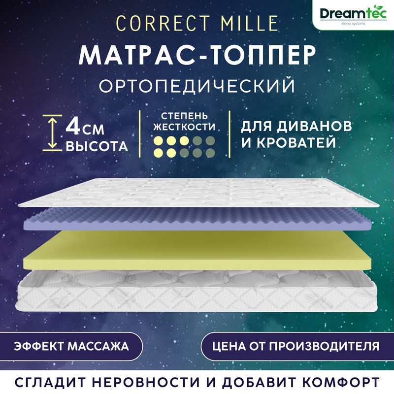 

Матрас-топпер Dreamtec Correct Mille 155х190, Белый, Correct Mille