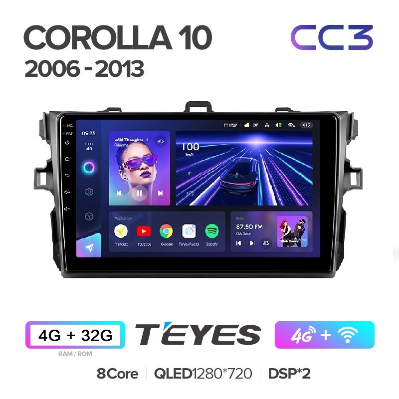 Автомобильная магнитола Teyes CC3 4/32Гб Toyota Corolla 150 короткая 2006 - 2013 ANDROID