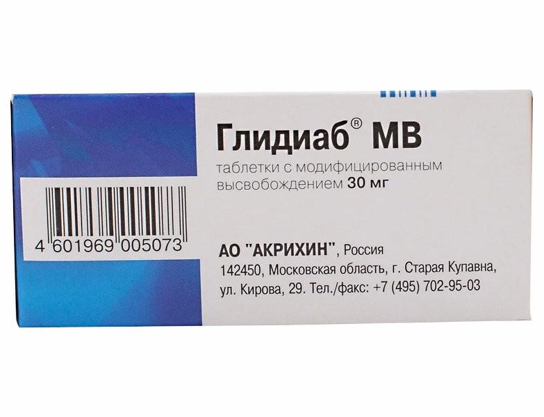 Купить Глидиаб МВ таблетки с модифицированным высвобождением 30 мг 60 шт., Акрихин АО