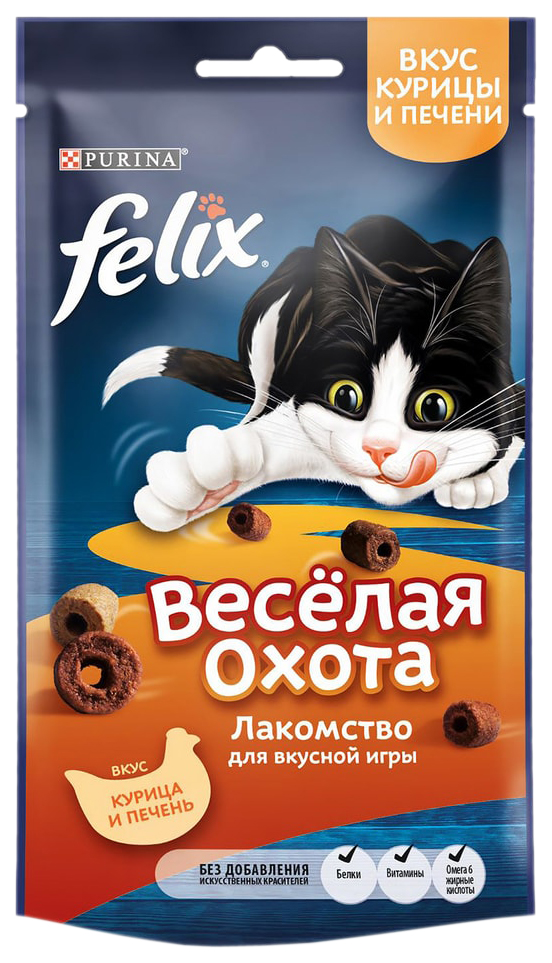 

Лакомство для кошек Felix Веселая охота с курицей и печенью, 50 г