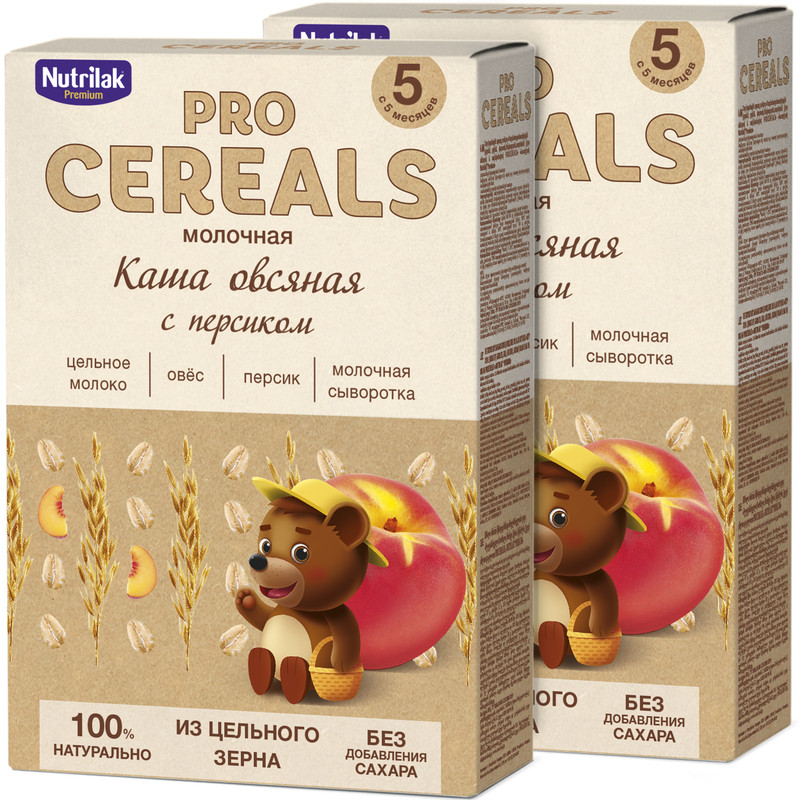 

Каша молочная Nutrilak PROCEREALS цельнозерновая Овсяная с персиком, Нутрилак, без сахара