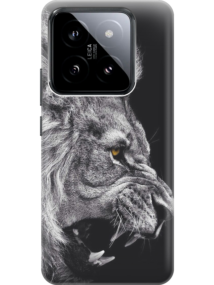 

Силиконовый чехол на Xiaomi 14 Pro с рисунком "Морда льва", Серый;черный, 20012089