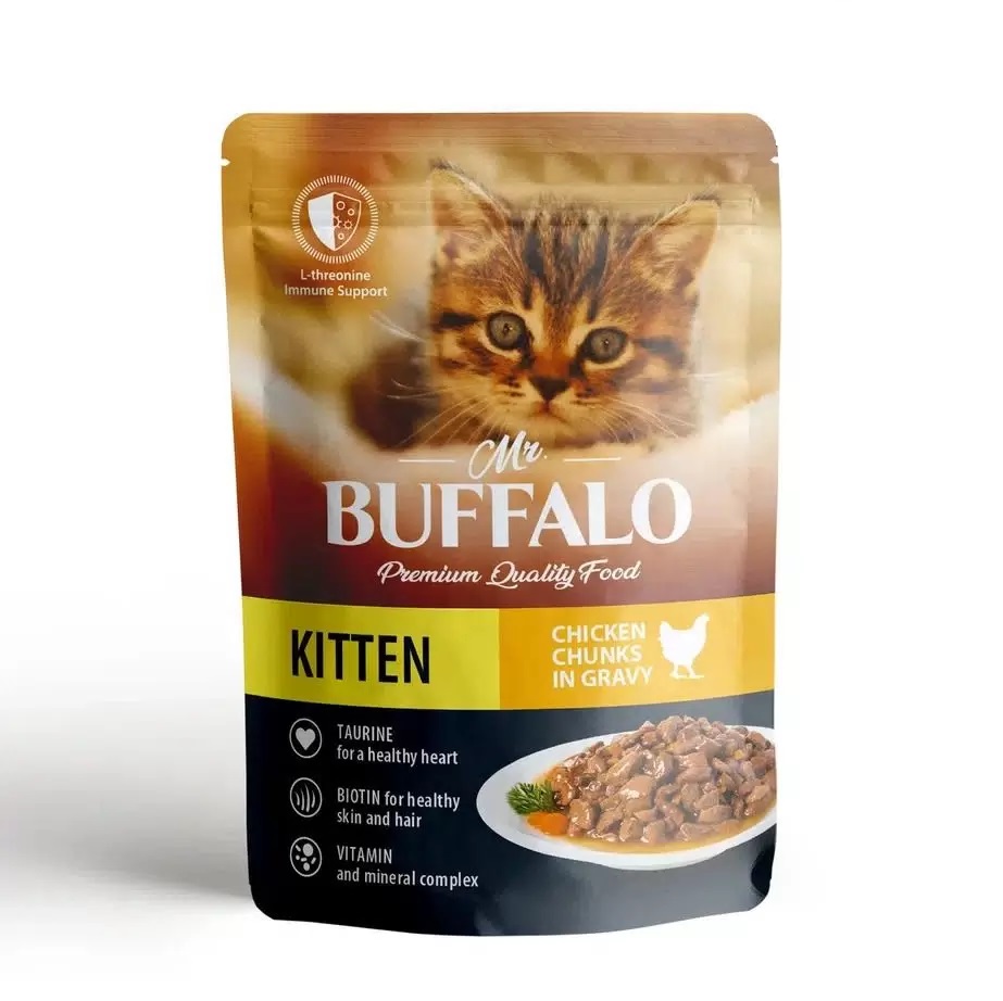 Влажный корм для котят Mr.Buffalo KITTEN, нежный цыпленок в соусе, 28 шт по 85 г