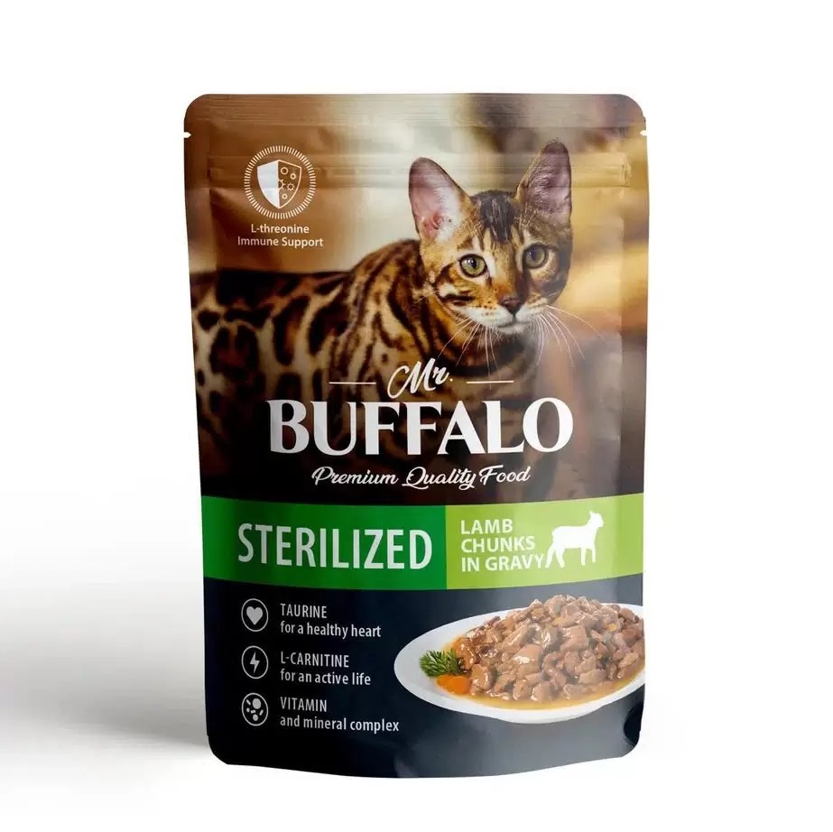 Влажный корм для кошек MrBuffalo STERILIZED ягненок в соусе 28 шт по 85 г 2420₽