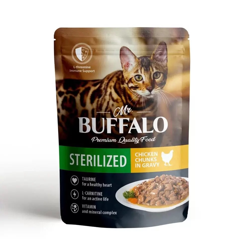 Влажный корм для кошек MrBuffalo STERILIZED цыпленок в соусе 28 шт по 85 г 2176₽