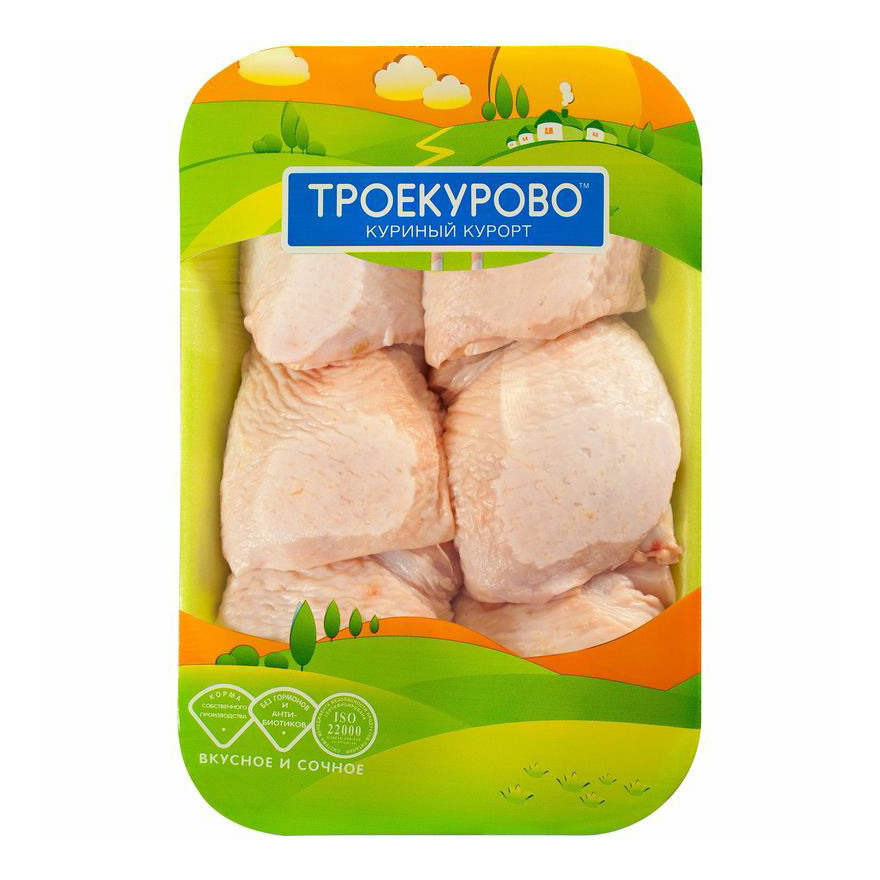 

Бедра цыпленка-бройлера с кожей на кости Троекурово охлажденные +-900 г