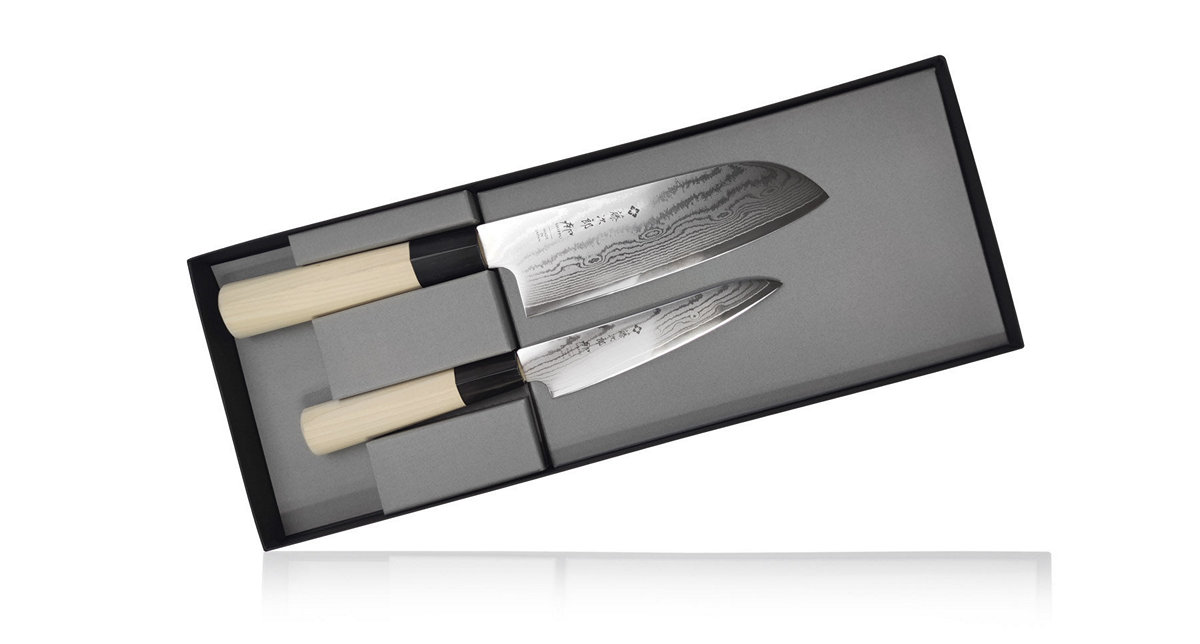 фото Набор японских кухонных ножей tojiro gx-201, сталь vg-10 в обкладках из дамаска, 2 шт