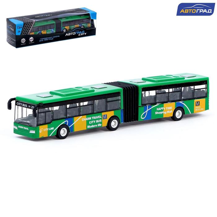 Автобус металлический Автоград Городской транспорт, инерция, масштаб 1:64, зелёный 7056243