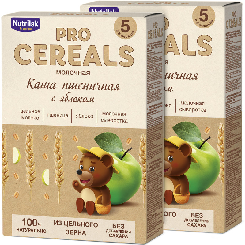 

Каша молочная Nutrilak PROCEREALS цельнозерновая Пшеничная с яблоком, Нутрилак, без сахара