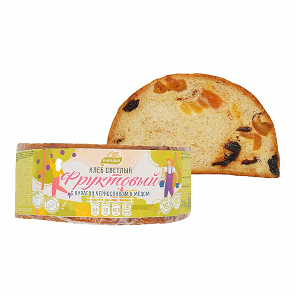 

Хлеб Каравай Фруктовый кусок с курагой, черносливом и медом 200 г