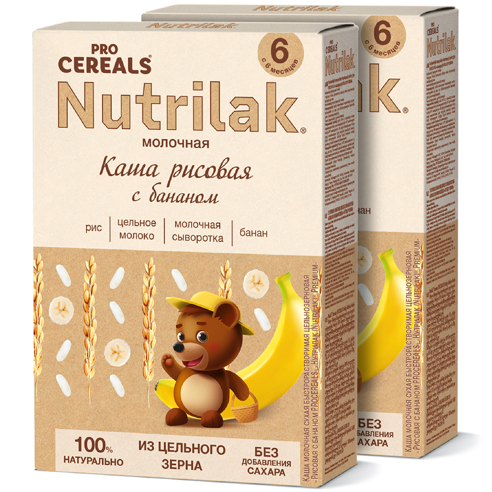 

Каша молочная Nutrilak PROCEREALS цельнозерновая Рисовая с бананом, Нутрилак, без сахара