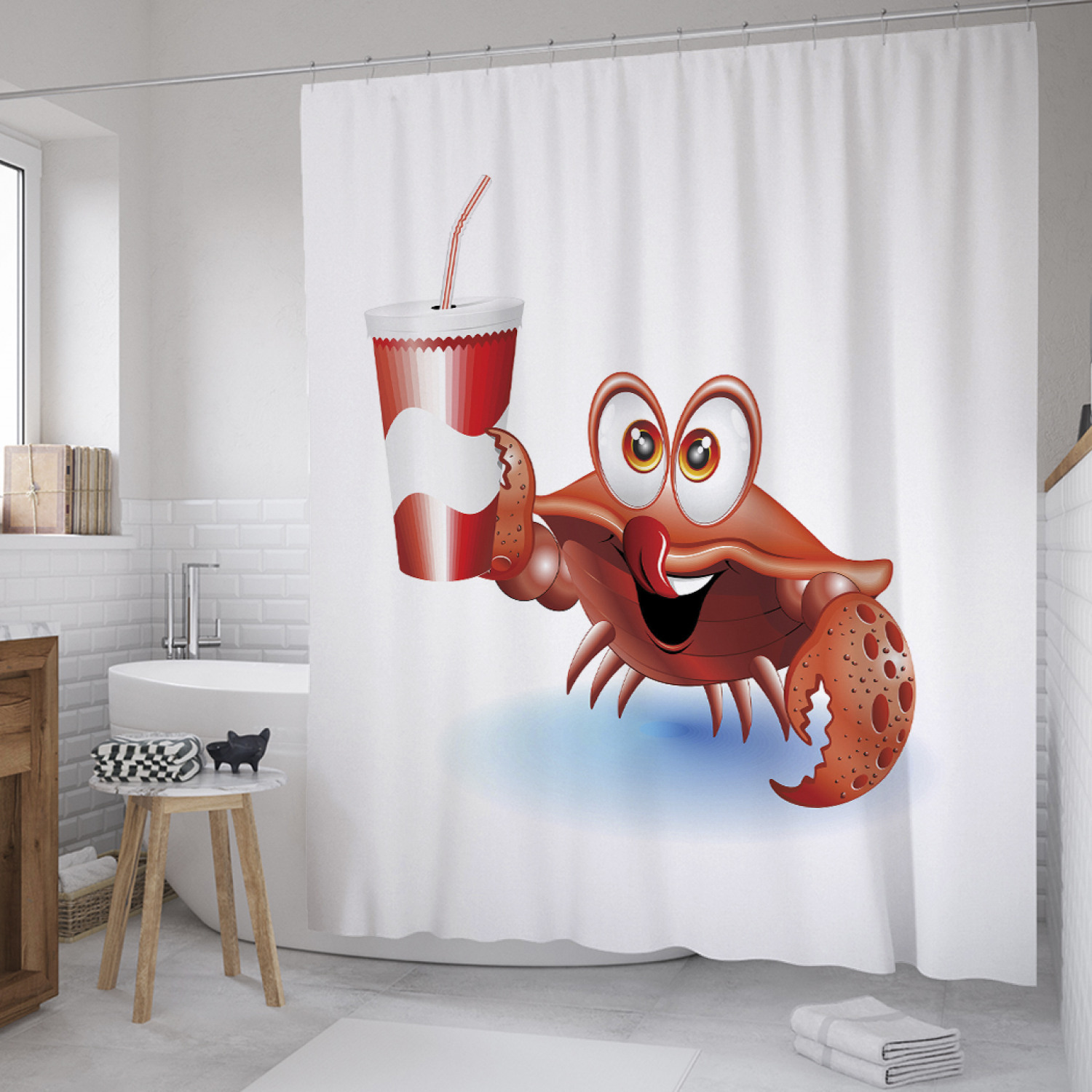 

Штора для ванной JoyArty "Краб с напитком" из сатена, 180х200 см с крючками, Белый, Краб с напитком