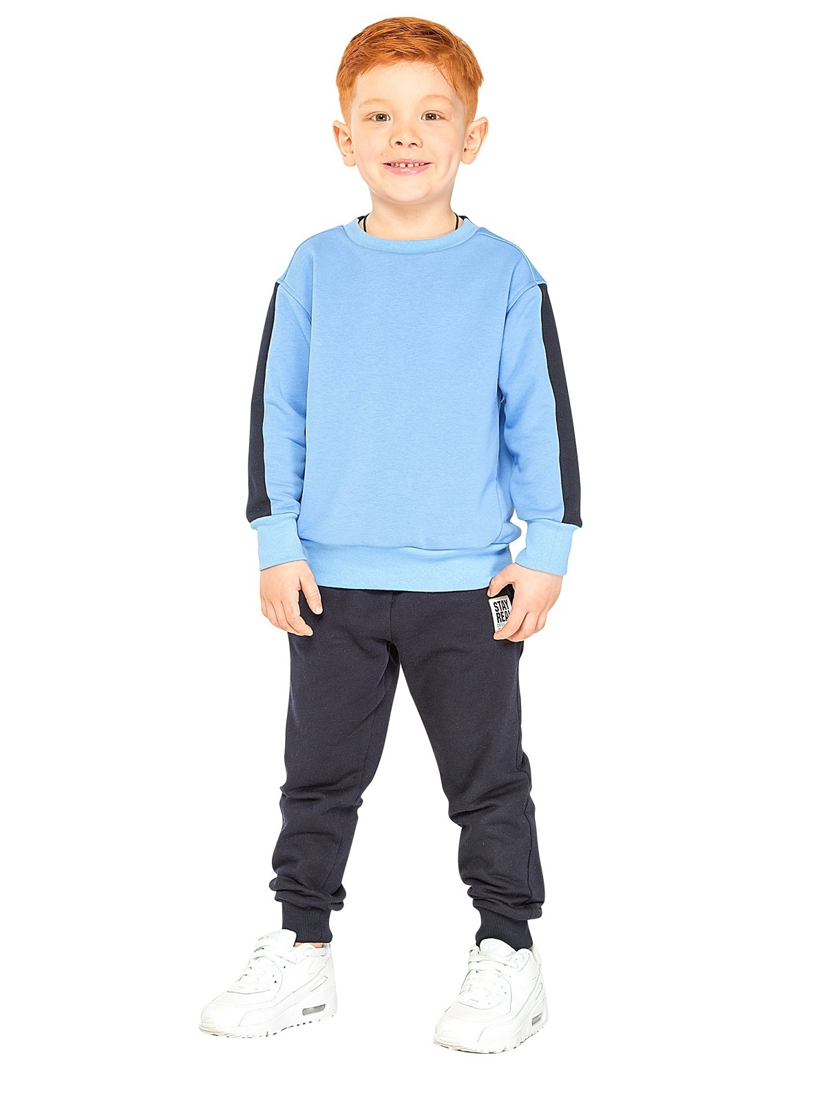 фото Свитшот детский для мальчиков карамелли голубой; черный размер 110