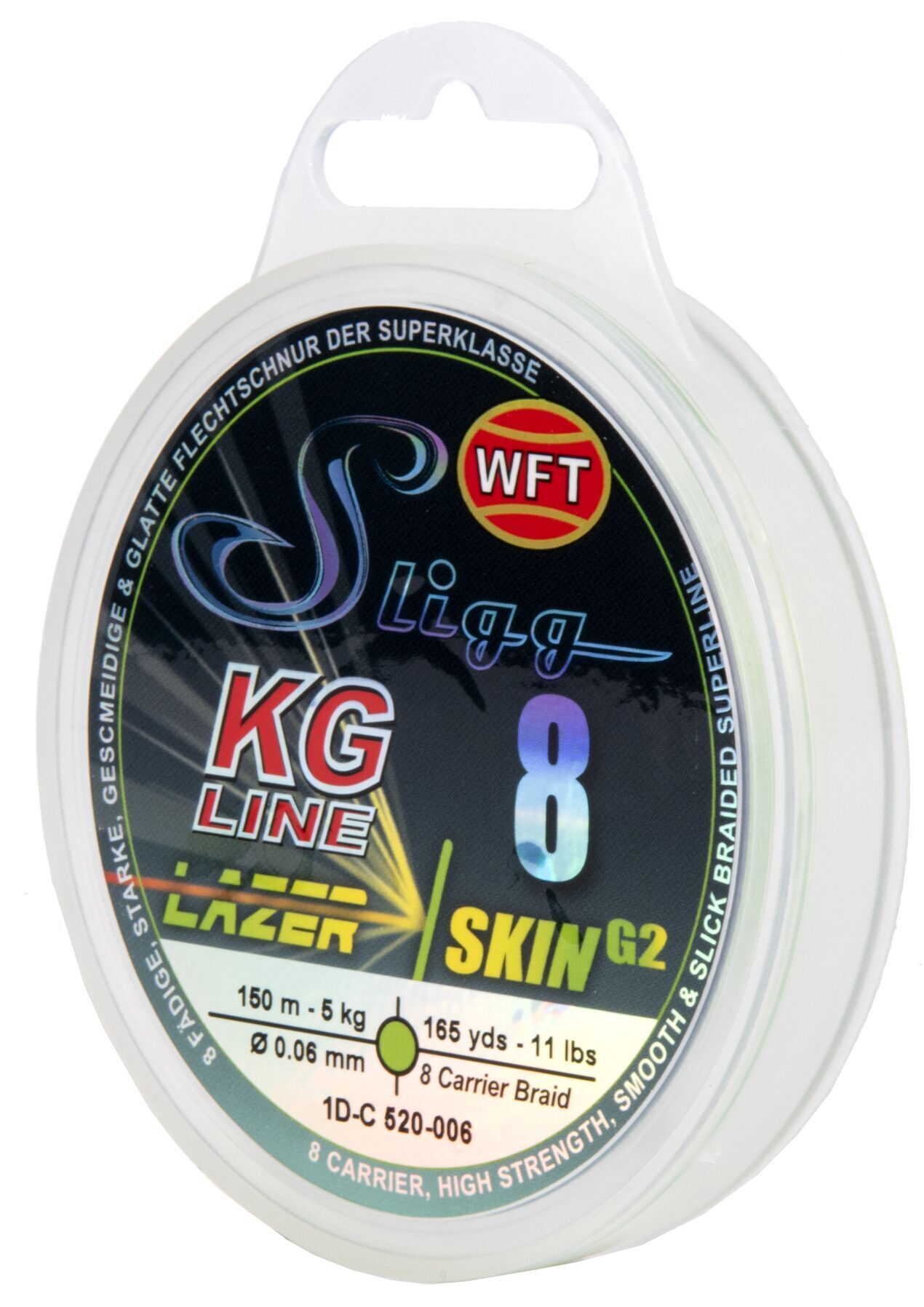 Рыболовная леска WFT KG Sligg Lazer Skin G2 x8 150 м, 0.06 мм Chartreuse