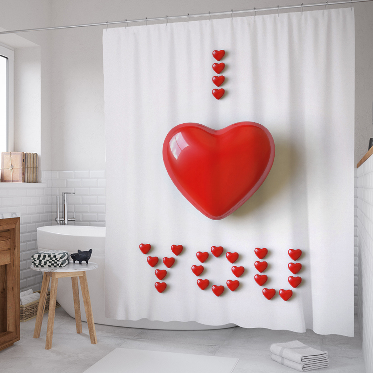 

Штора для ванной JoyArty "Вектор сердец" из сатена, 180х200 см с крючками, Белый, Вектор сердец