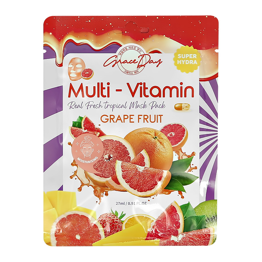 Маска для лица GRACE DAY MULTI-VITAMIN с экстрактом грейпфрута 27 мл маска для лица faith in face гидрогелевая с экстрактом грейпфрута выравнивающая 25 г