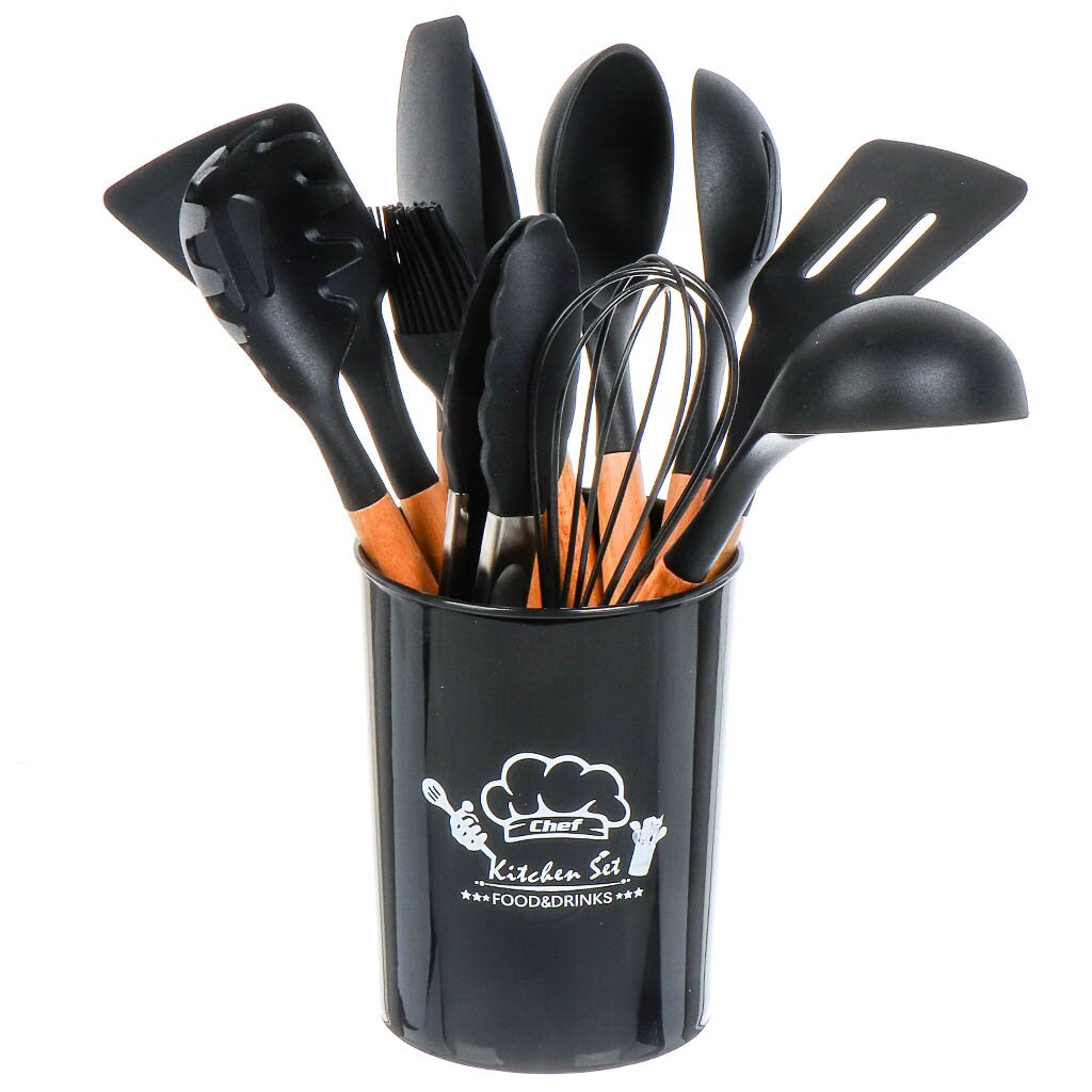 фото Набор кухонных принадлежностей 12 предметов, силикон, на подставке, y4-6432 nobrand