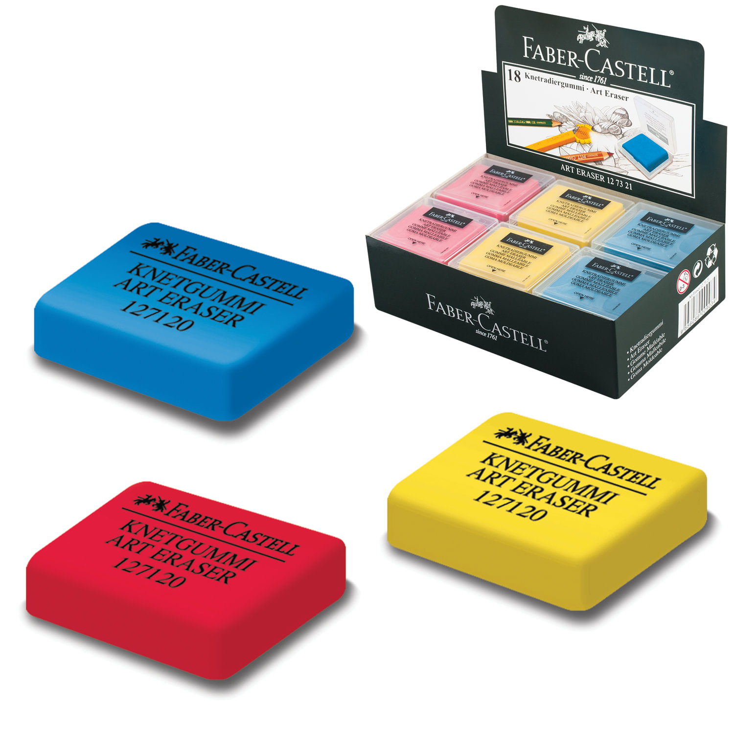 

Ластик-клячка FABER-CASTELL, 40х35х10 мм, цветной ассорти, 127321, 18 шт