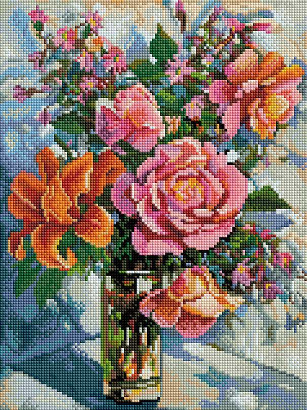Алмазная мозаика Белоснежка Натюрморт с розами Полная выкладка, 40х30 см квадратные стразы