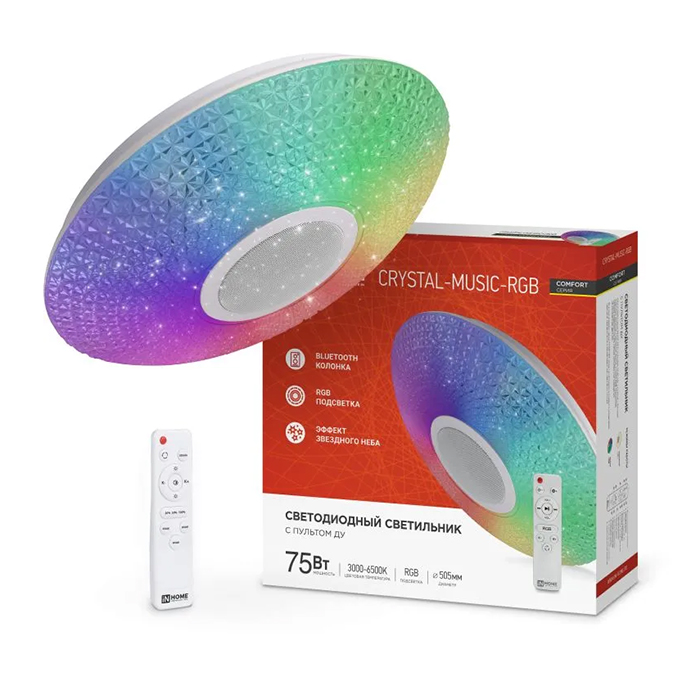 Светильник светодиодный COMFORT CRYSTAL-MUSIC-RGB 75Вт 230В 3000-6500К 6000лм 505х125мм с