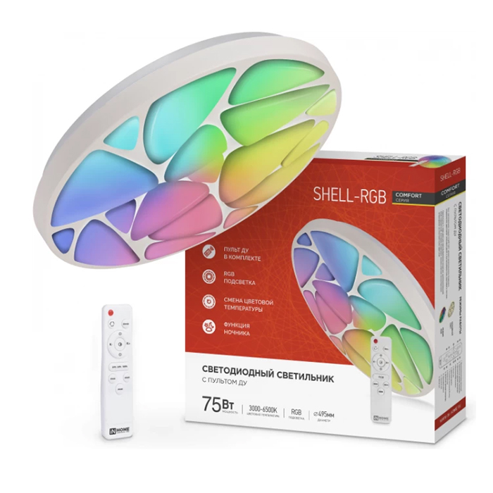 фото Светильник светодиодный comfort shell-rgb 75вт 230в 3000-6500к 6000лм 495х85мм с пультом д in home