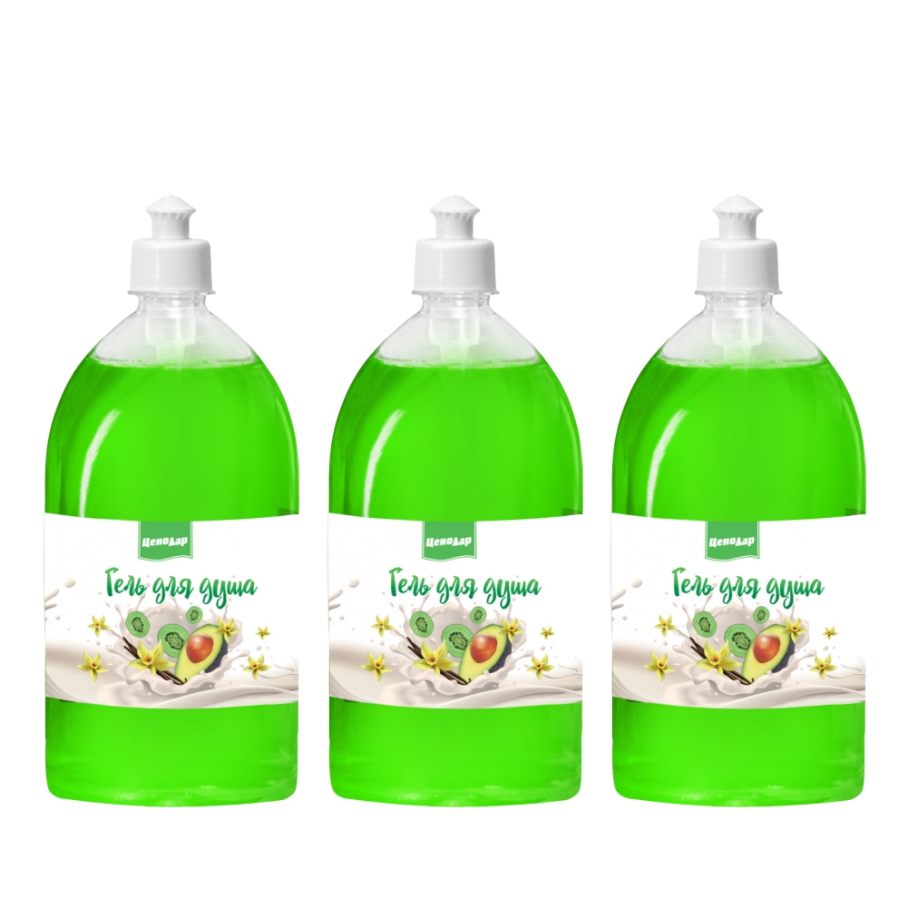 Комплект Гель для душа ЦеноДар с ароматом ванили и авокадо 1 литр х 3 шт