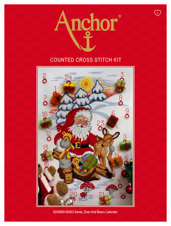 фото Набор для вышивания anchor 9240000-00503 santa, deer & bears calenda, 24x35см