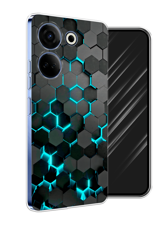 

Чехол Awog на Tecno Camon 20 Pro 4G "Соты бирюзовые", Черный;бирюзовый;синий