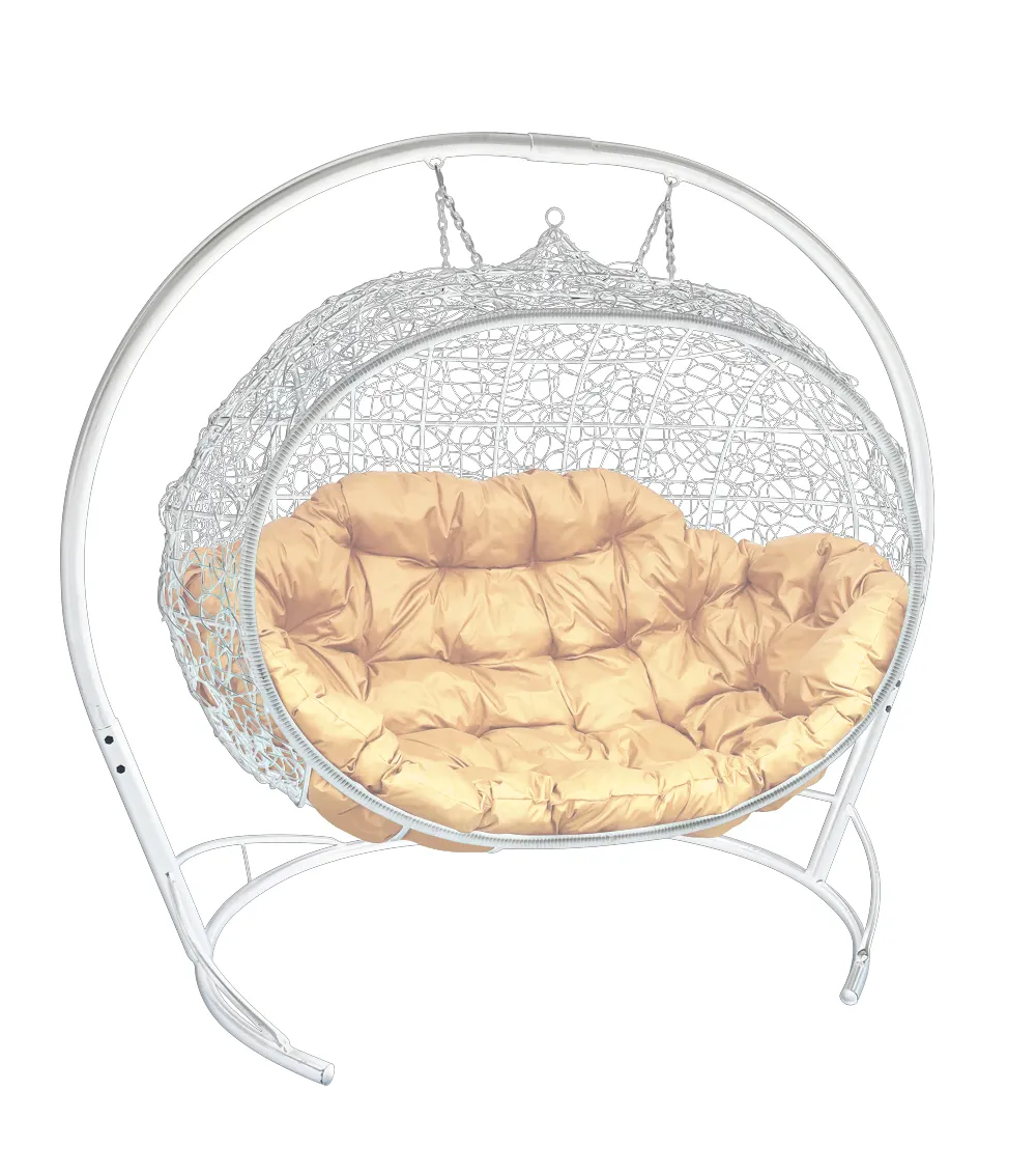 фото Подвесное кресло m-group улей ротанг белый бежевая подушка