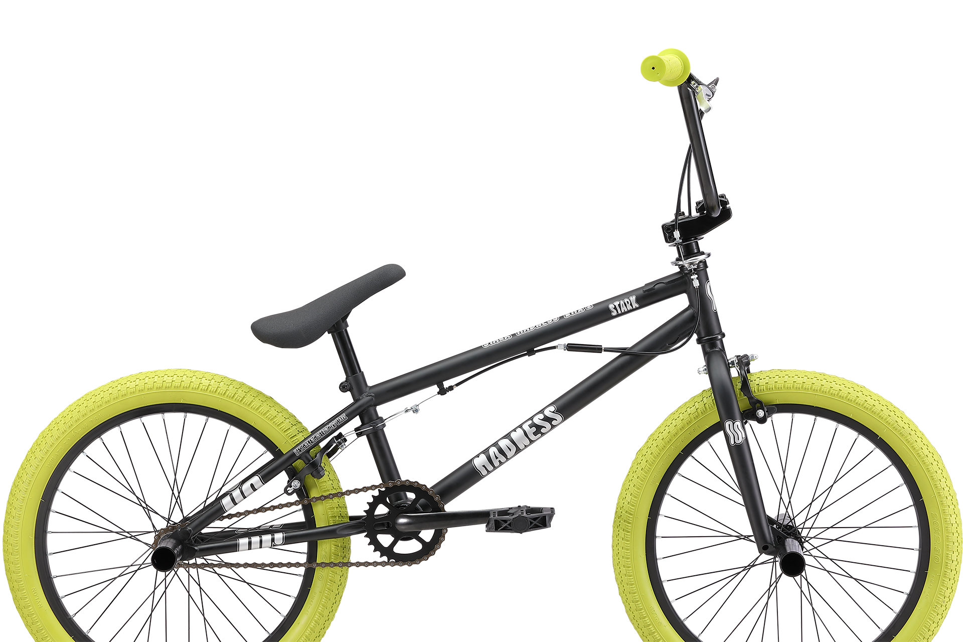 

Велосипед Stark Madness BMX 2 2024 черный матовый серебристый хаки 9", Madness BMX 2